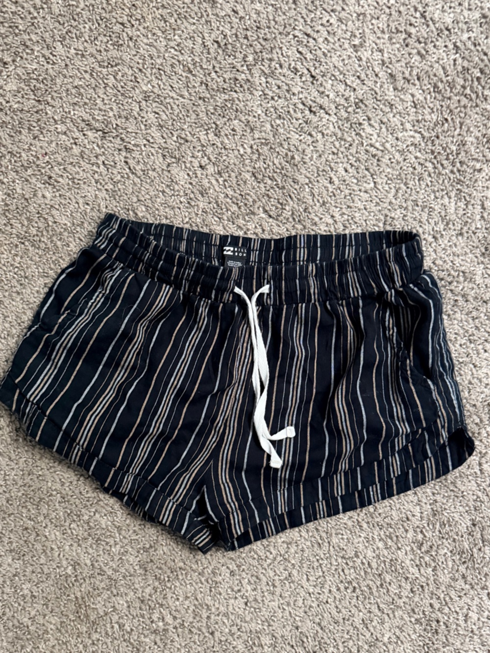 Billabong Navy Swim Trunks with White and Tan Stripes